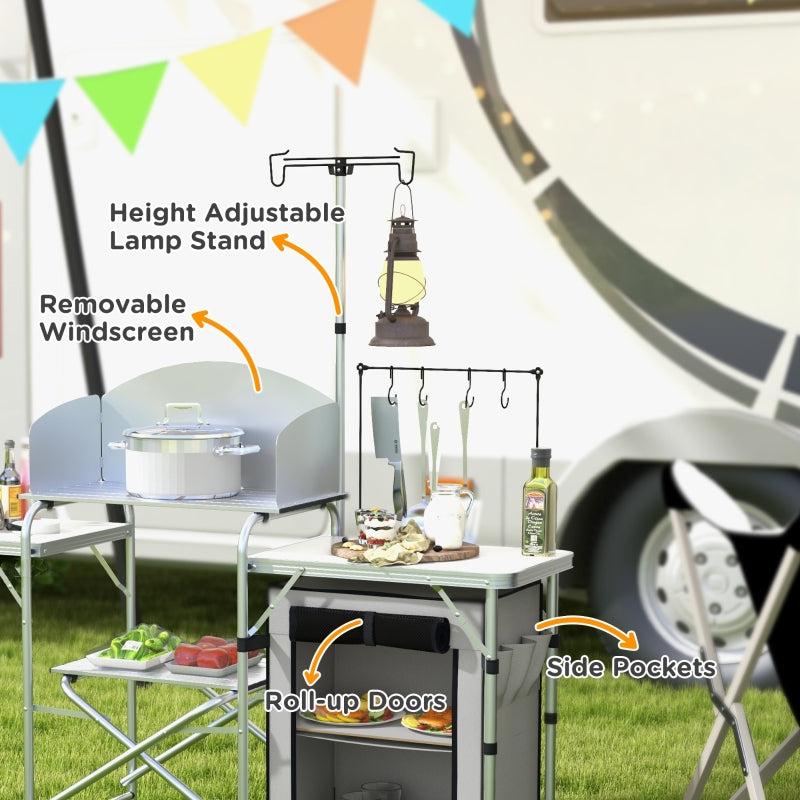 Multi-Feature Folding Camping Kitchen, Wind Shield Aluminium Frame