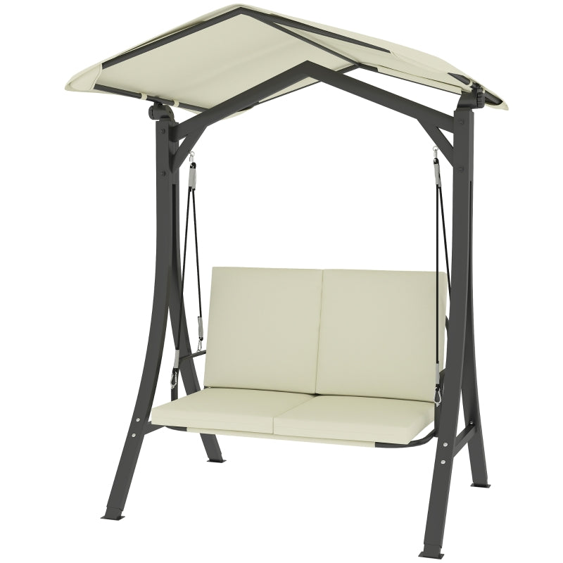 Porch Swing, 2-Seater with Adjustable Sunroof & UV 30+, 220 kg Capacity, Cream White