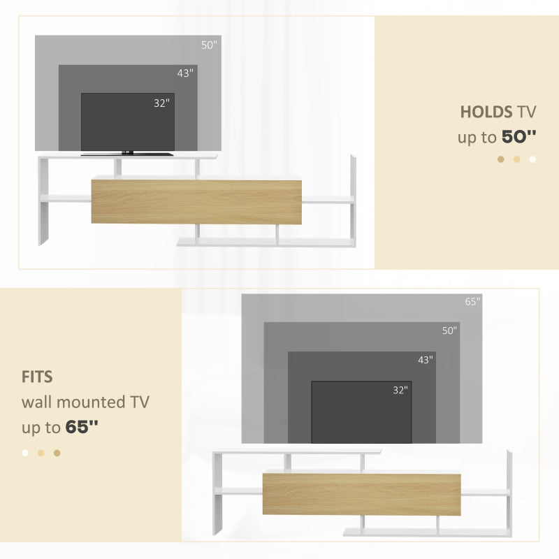 TV Cabinet with Wall Shelf, 65" Wall-Mounted/40" Standing, White and Natural