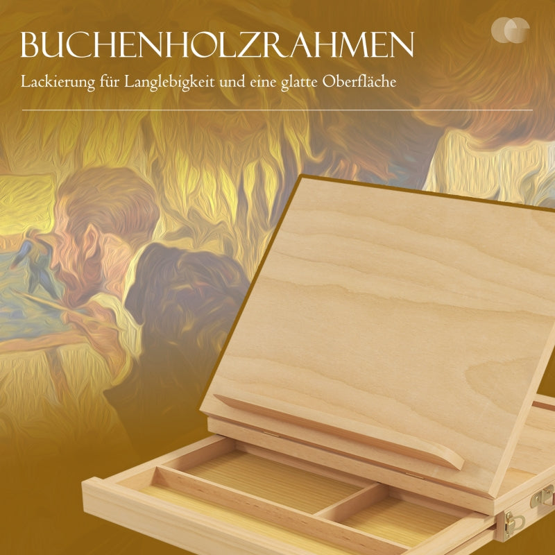 Vinsetto Easel, Foldable Adjustable with Drawer, Natural Beechwood