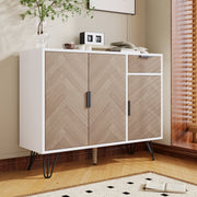 Modern storage cabinet, sideboard with drawer and adjustable shelves, white and wood look