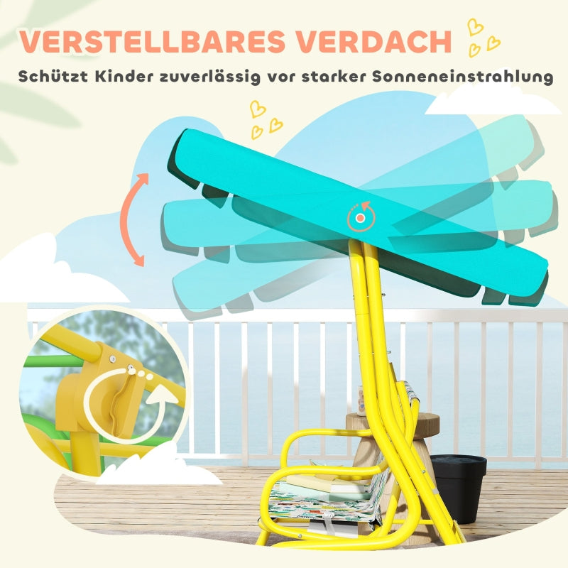 Children's Hollywood Swing with 2 Seats, Adjustable Canopy and Safety Belt, Green