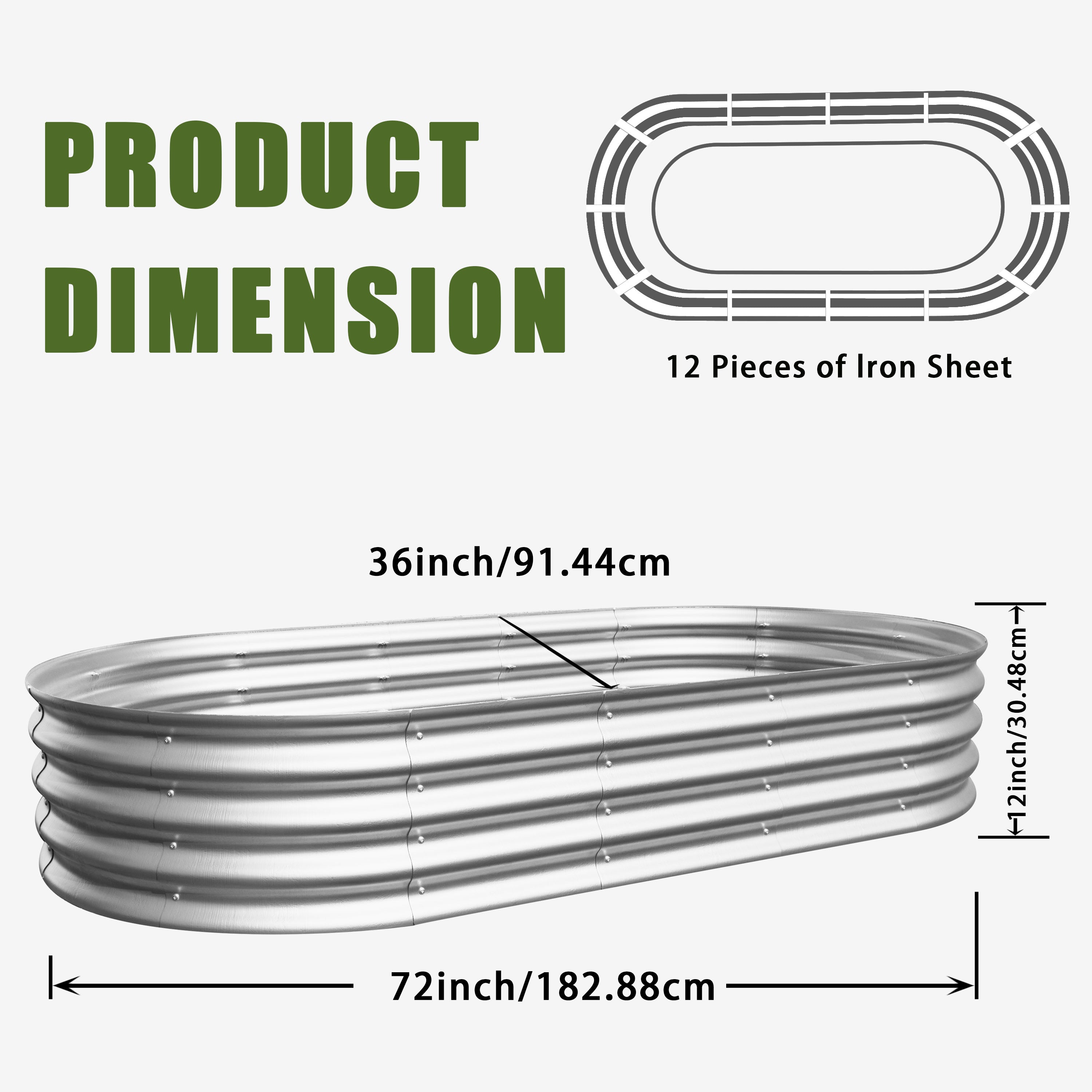 Raised Bed Metal Galvanized Planter Elevated Garden Kit, Rust Resistant, Easy Assembly, 6x3x1ft, Metal