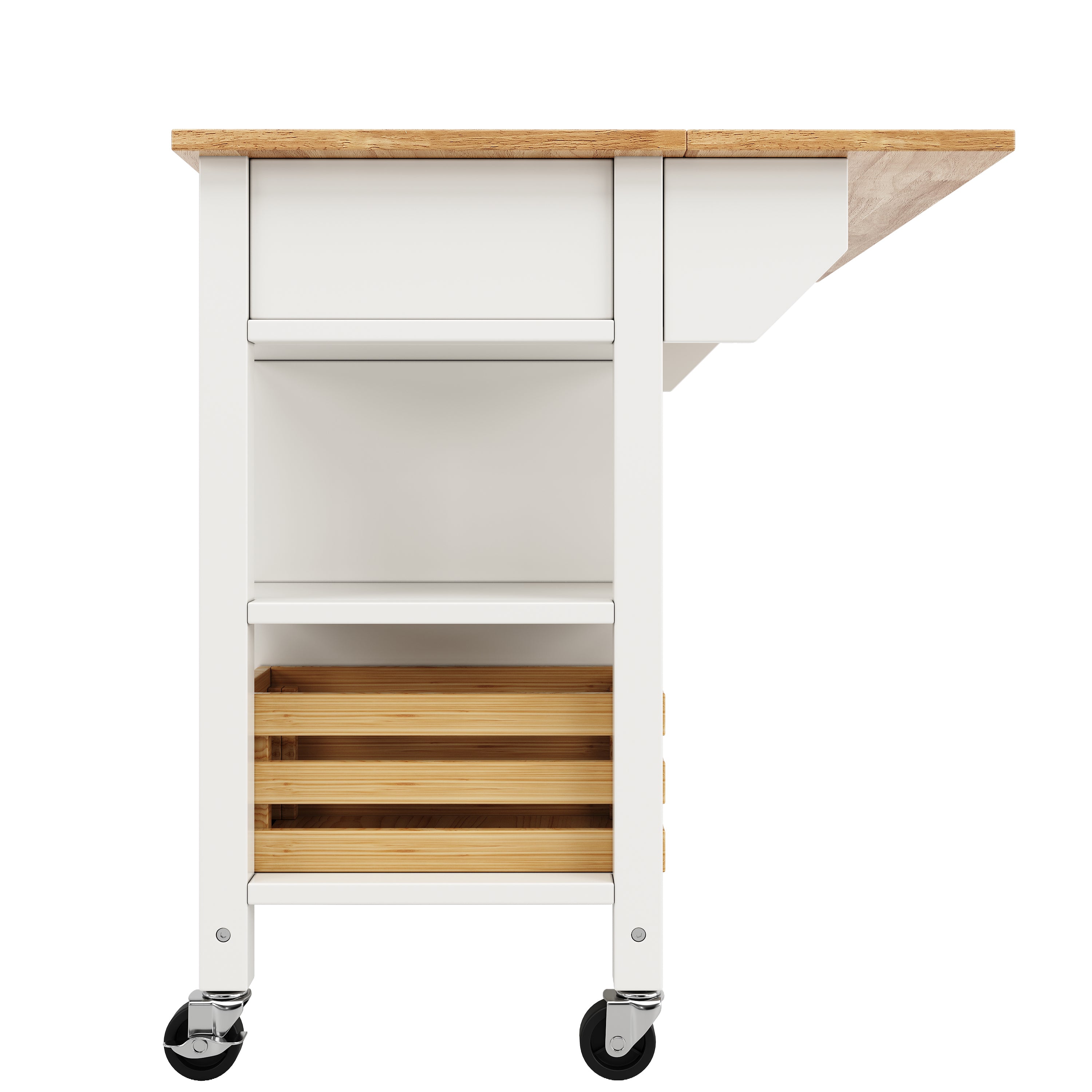 Kitchen Island Multifunctional Dining Table Trolley Cabinet Pine Storage Basket 120x45x90cm - White