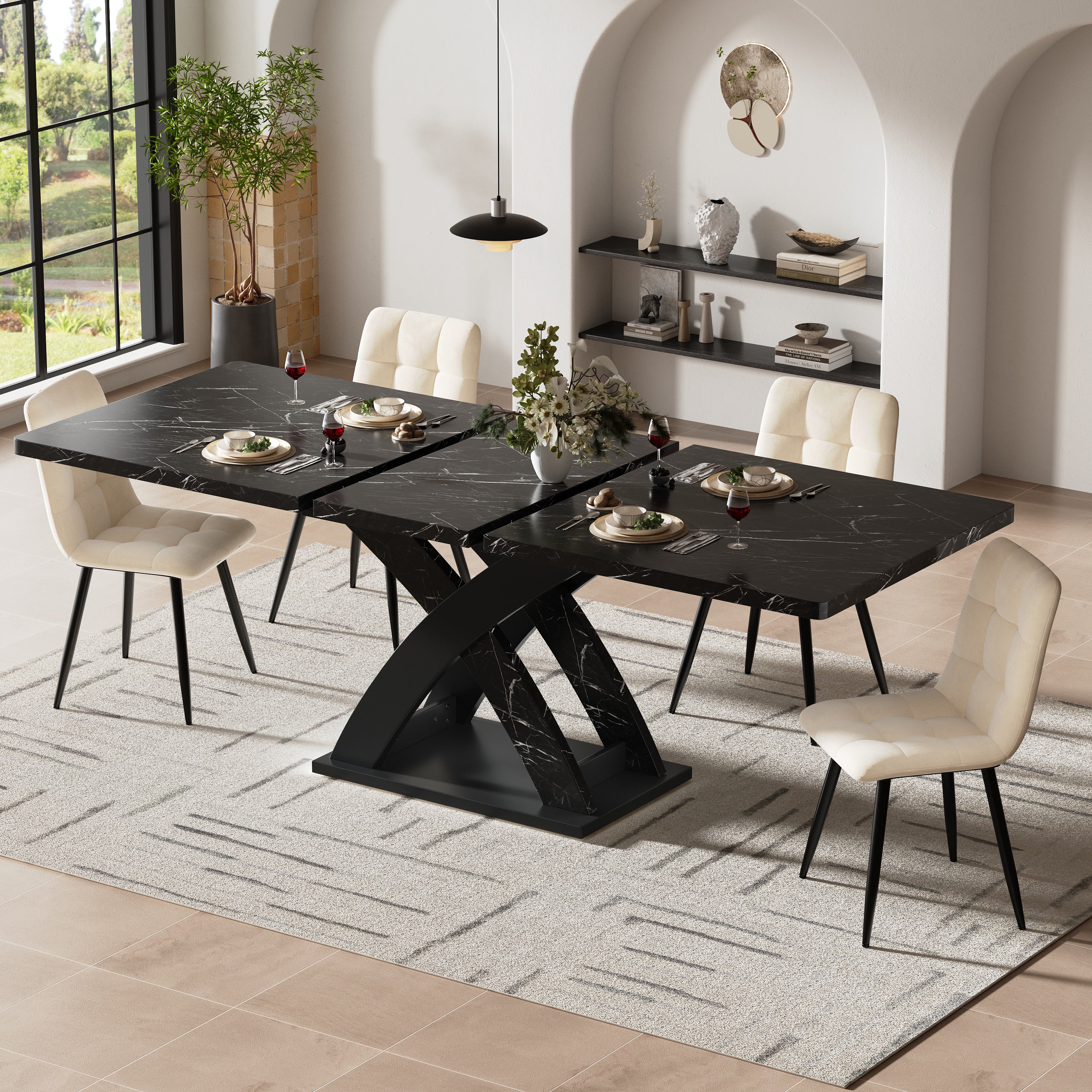 Extendable Dining Table 120-160cm 6 Seater - Black