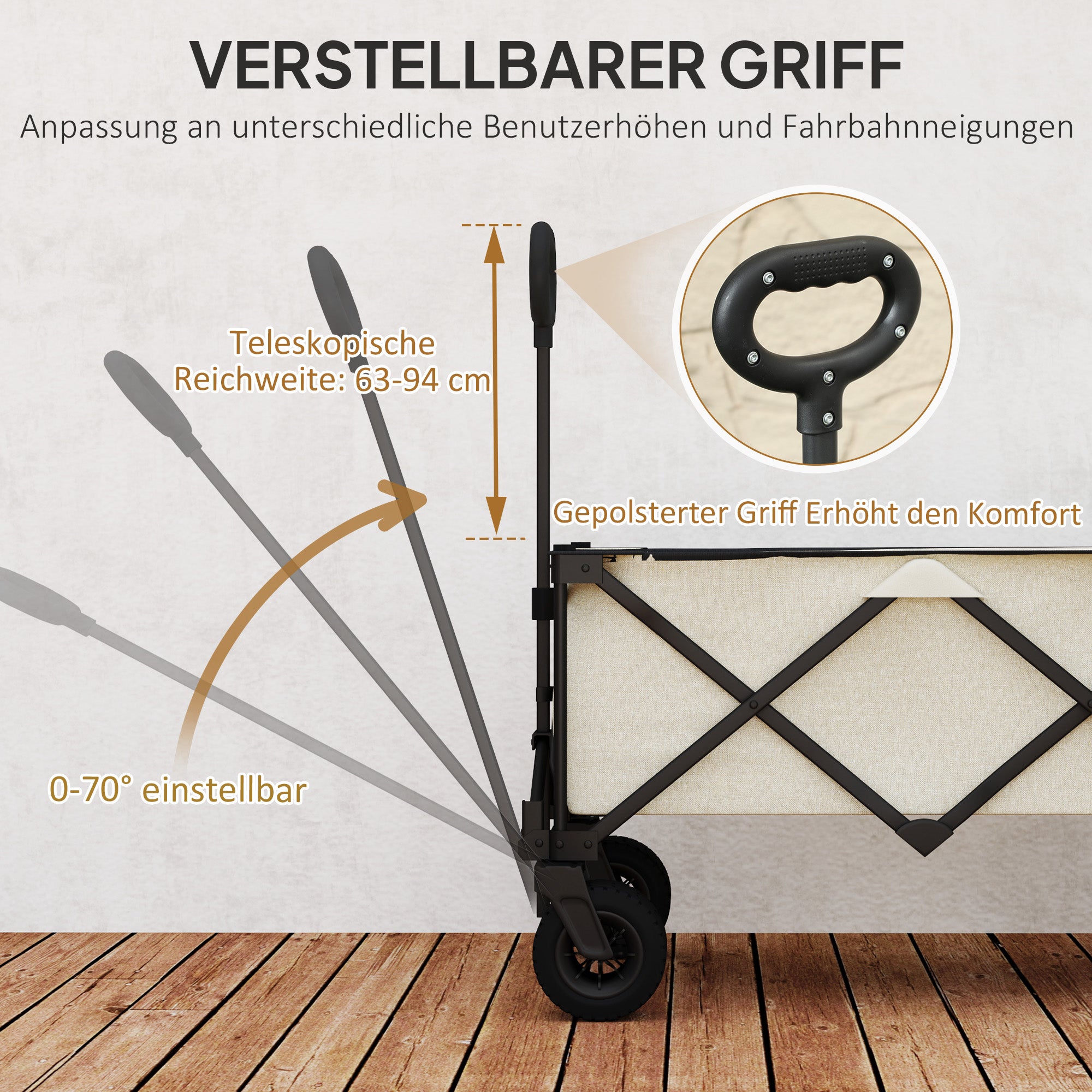 Garden Cart 100 kg, Foldable, 138 Liters, Beige
