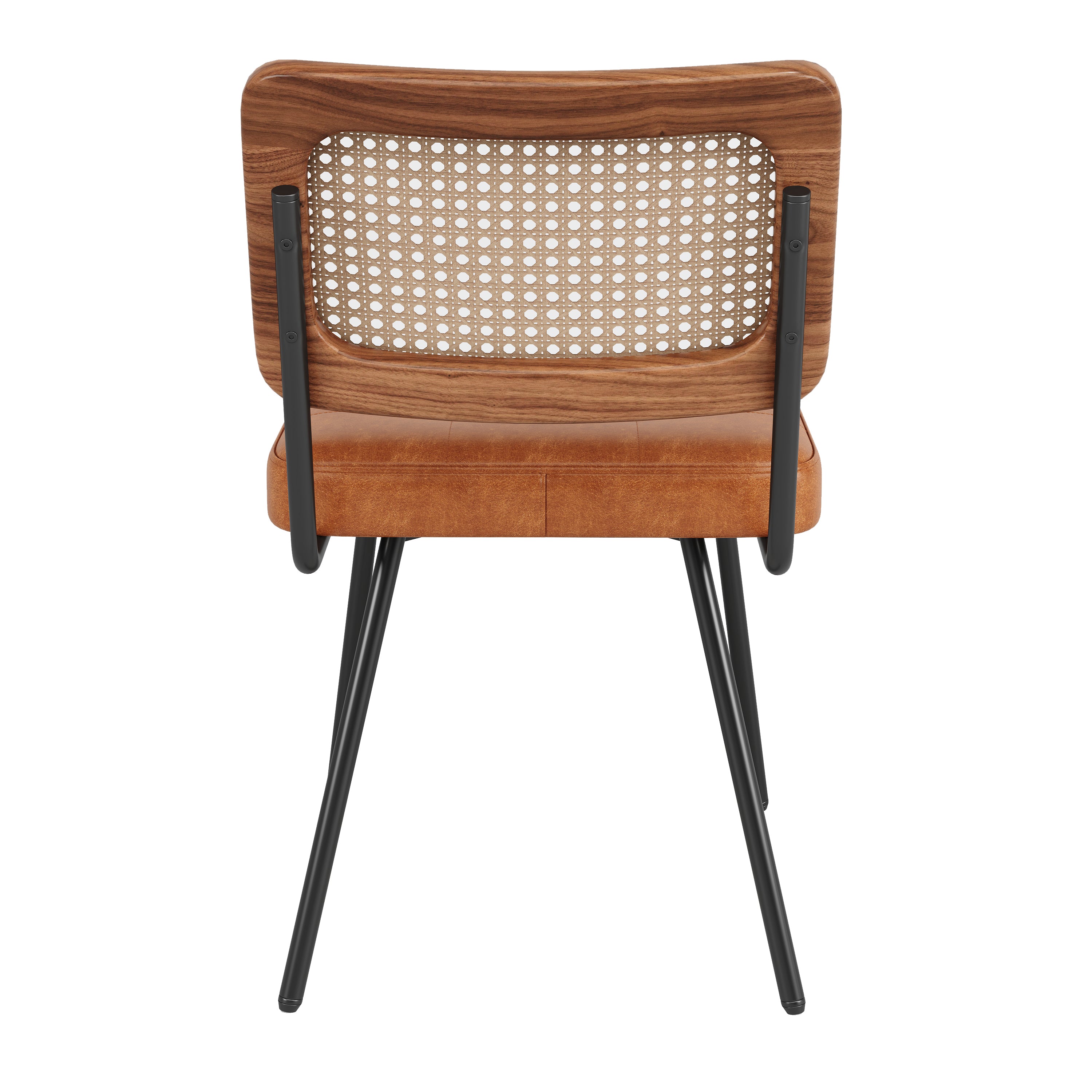 Ergonomic Dining Chair Set of 4, Rattan Retro Design, Faux Leather