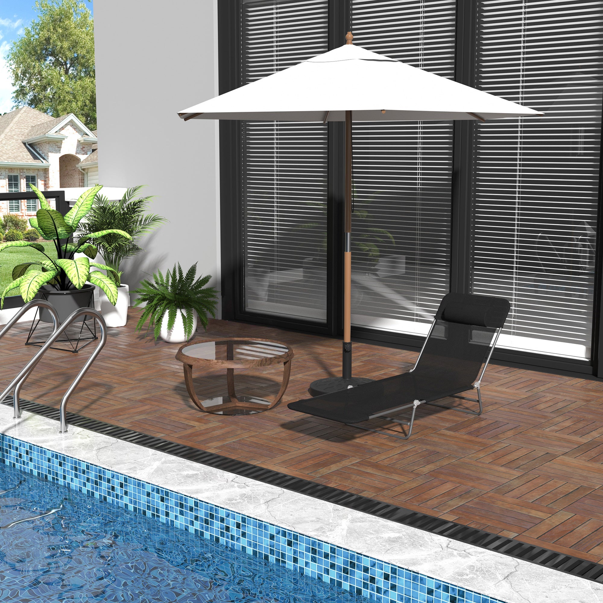 Sun Lounger Relax Lounger 2-Legged Foldable for Garden Black