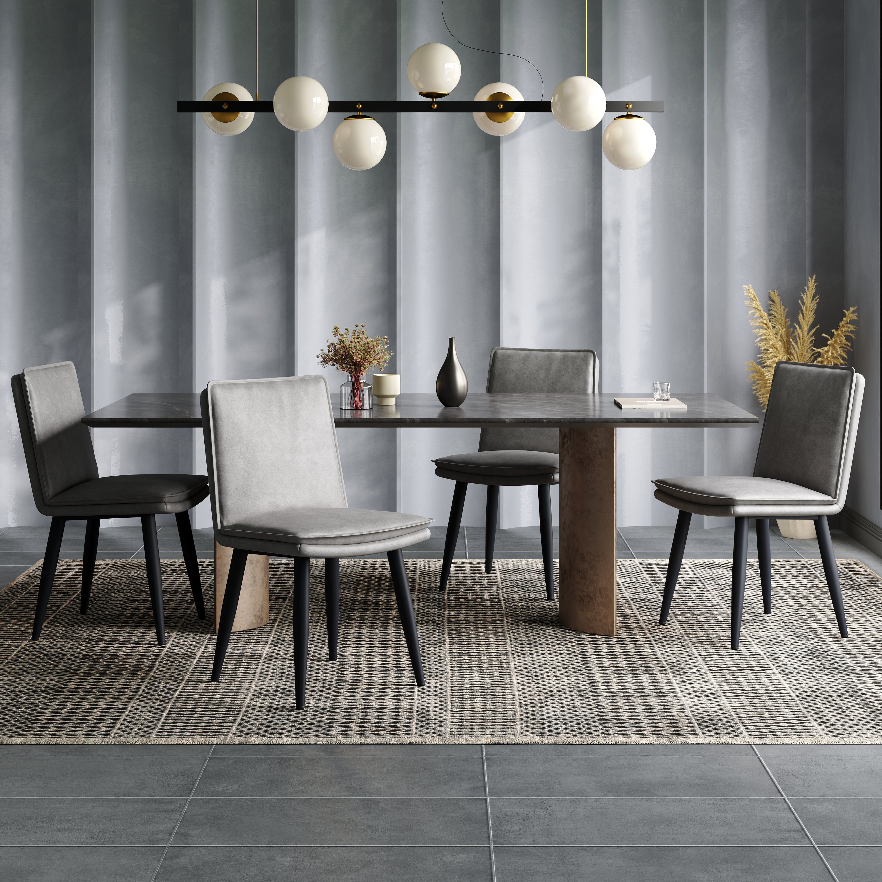 2 Dining Chairs, Double-Layered Cushions, Comfortable PU, Grey