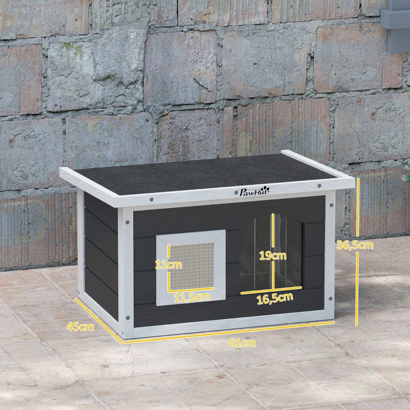 Wooden Cat House, Scratching Mat, Weatherproof, Indoor/Outdoor, Grey