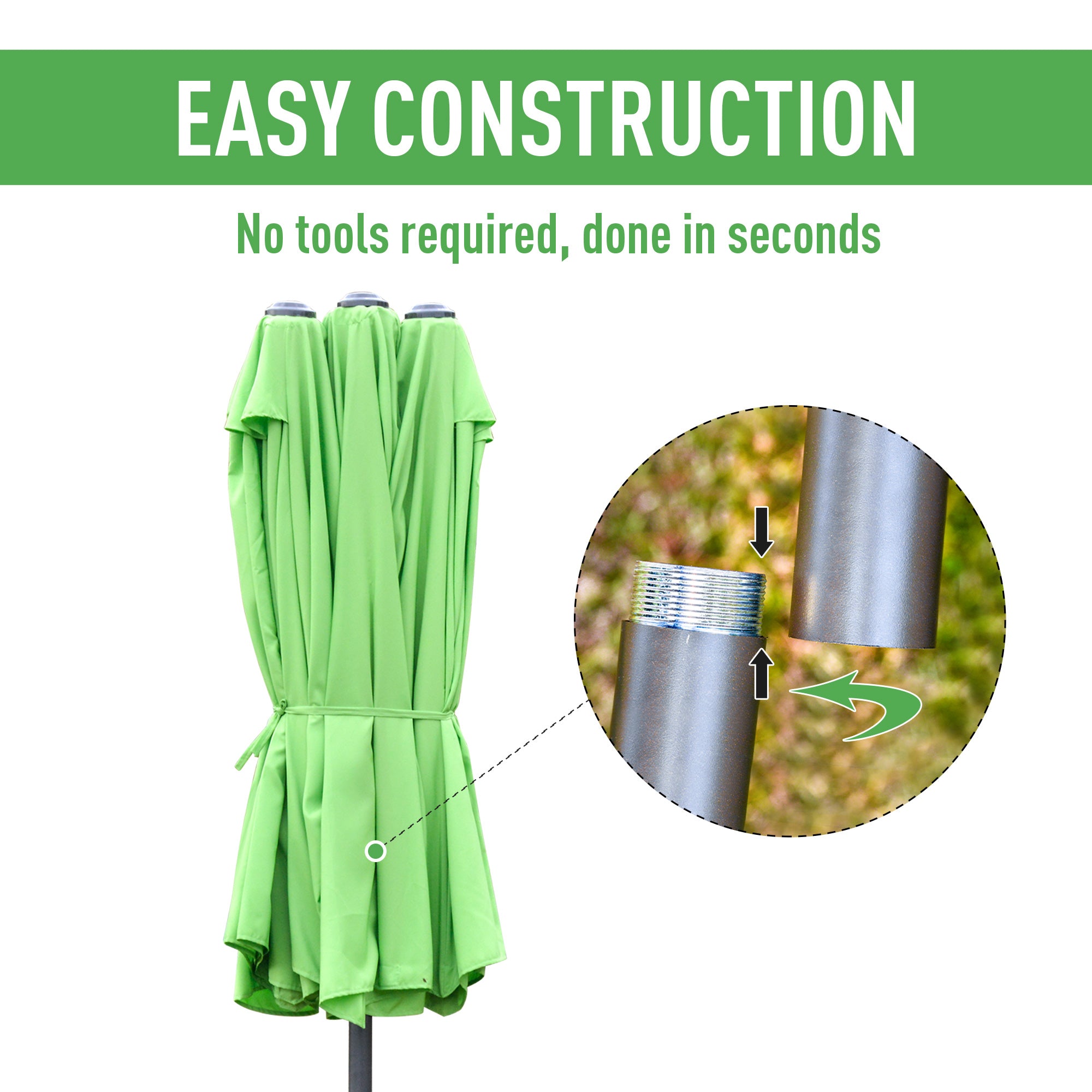 Sun Umbrella Canopy, 4.6M Double-Sided Crank Sun Shade w/ Cross Base, Green