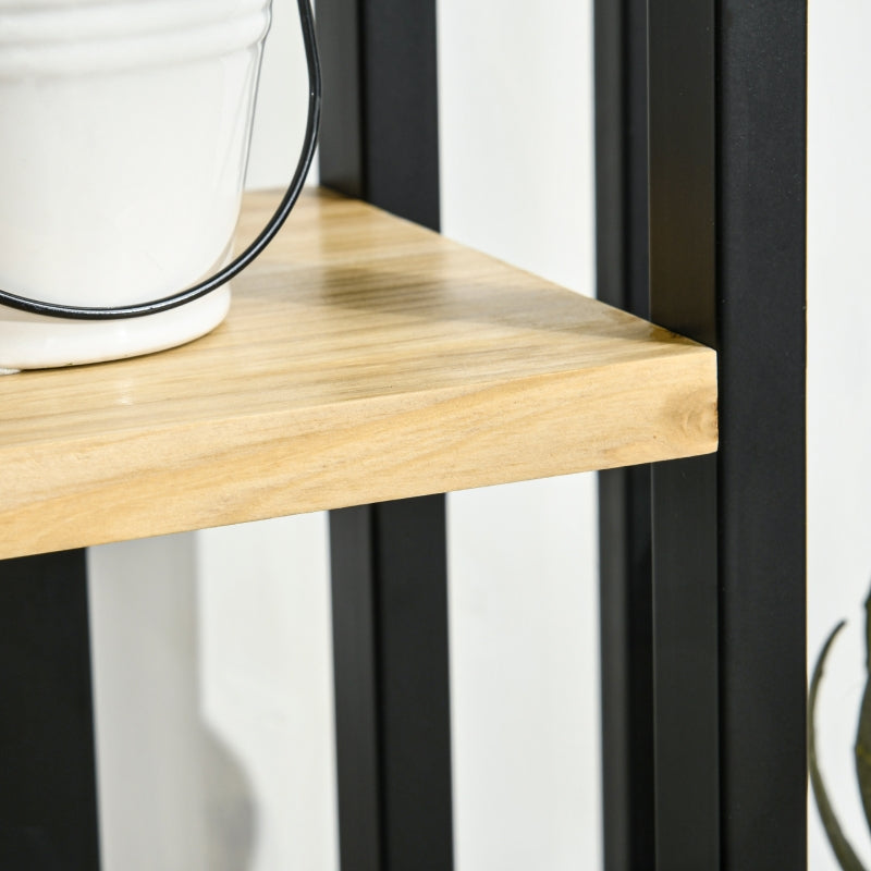 4-Tier Plant Stand, Adjustable 110cm High, Indoor Outdoor, Wood Black+Natural Wood