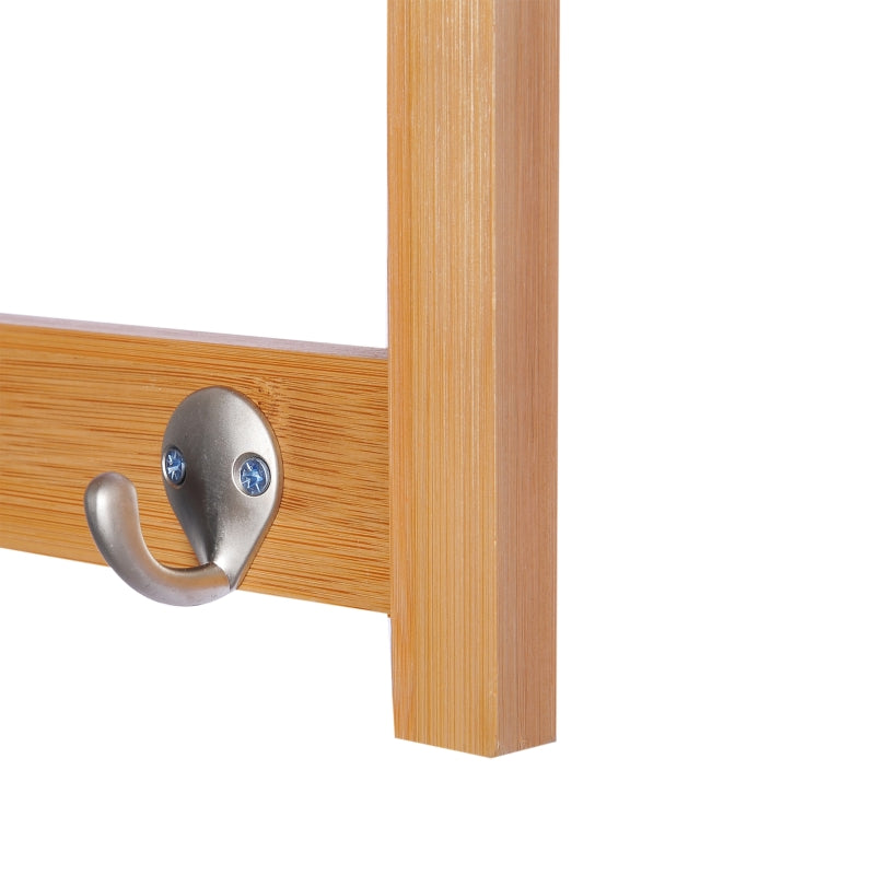 Wall-Mounted Coat Rack with Hooks, Space-Saving, Natural Wood