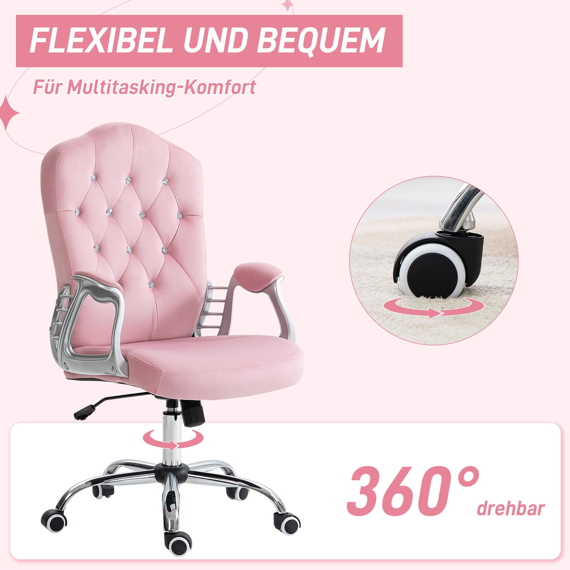 Office Chair, Ergonomic Rocking Height Adjustable, Pink