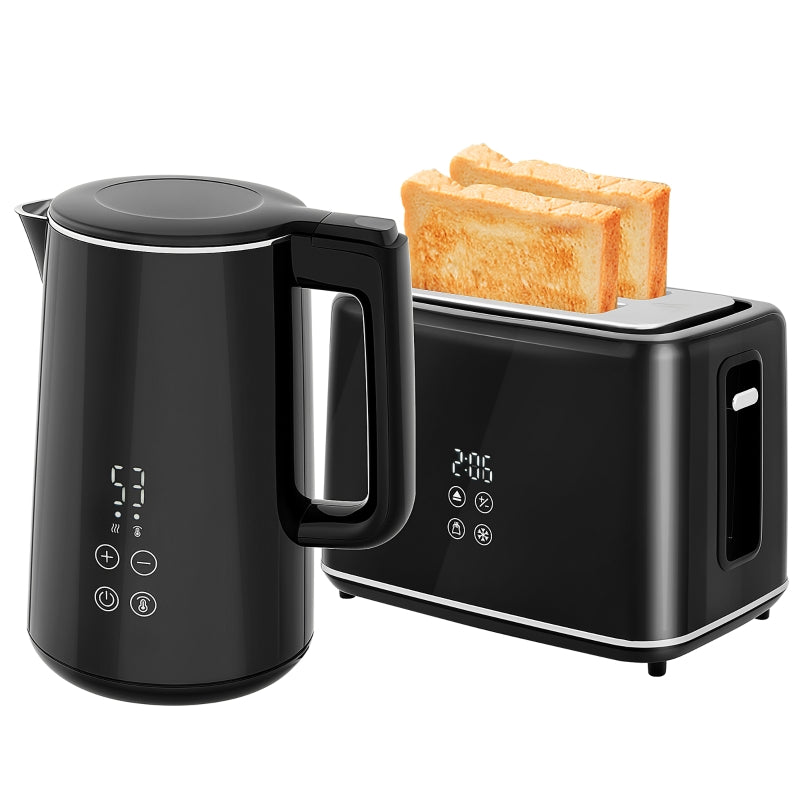 Kettle Toaster Set, 1.5L Kettle 2 Slices Toaster 2200W, Black