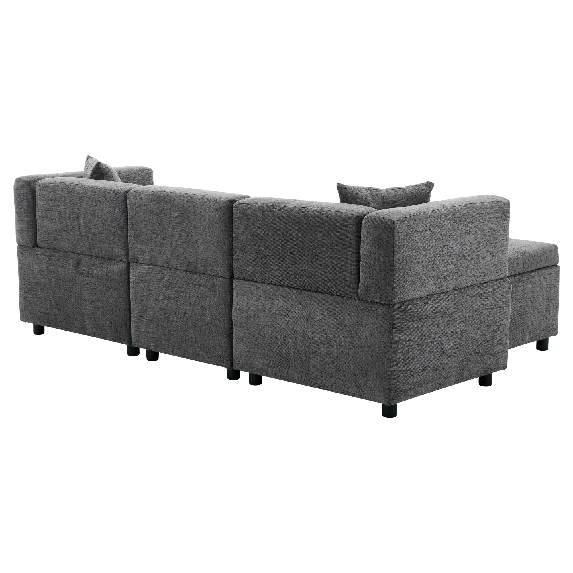 80" Sectional Sofa Couch with Removable Storage Ottoman, L-Shaped, Fabric, Grey