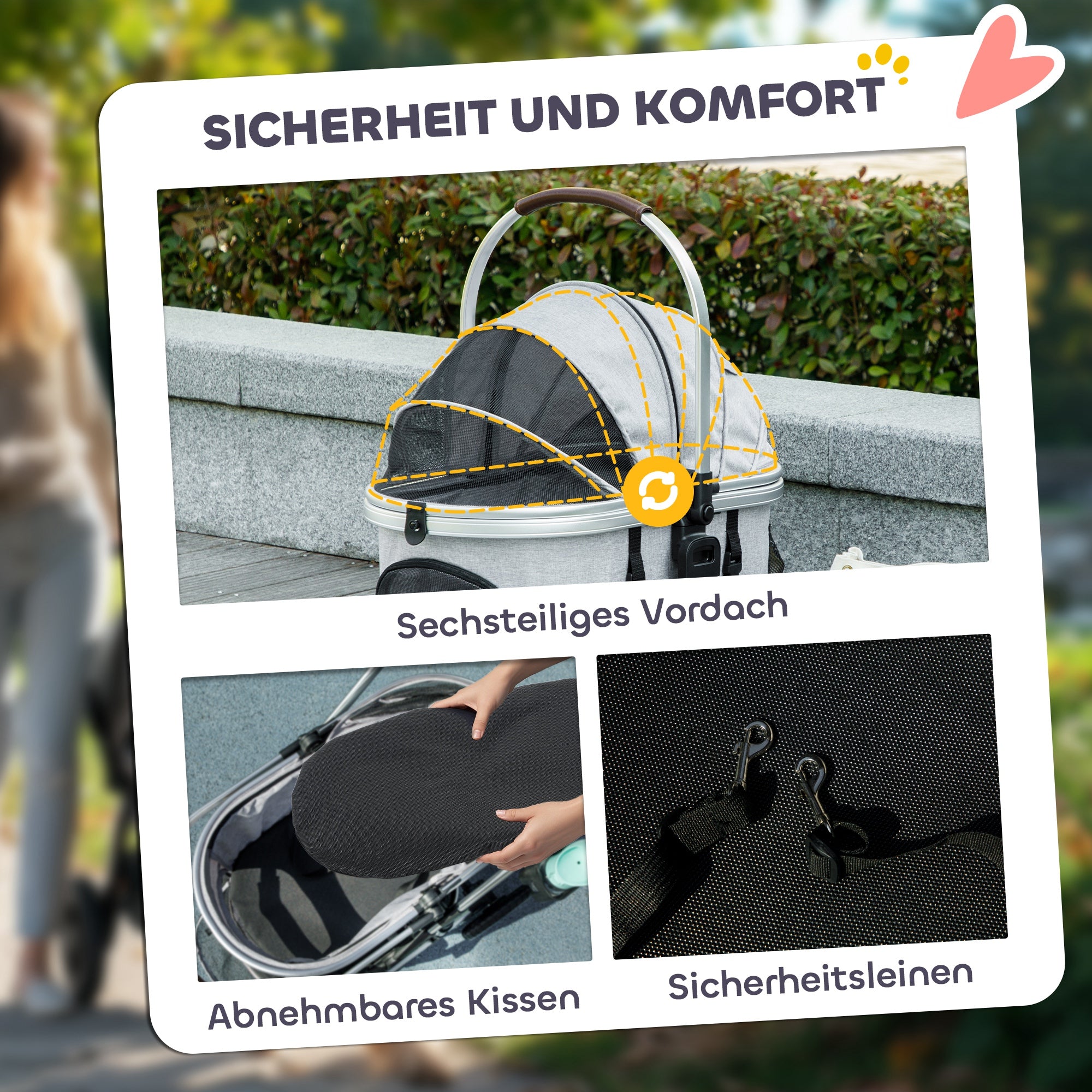 Dog Stroller 3-in-1 Foldable 10 kg Light Grey