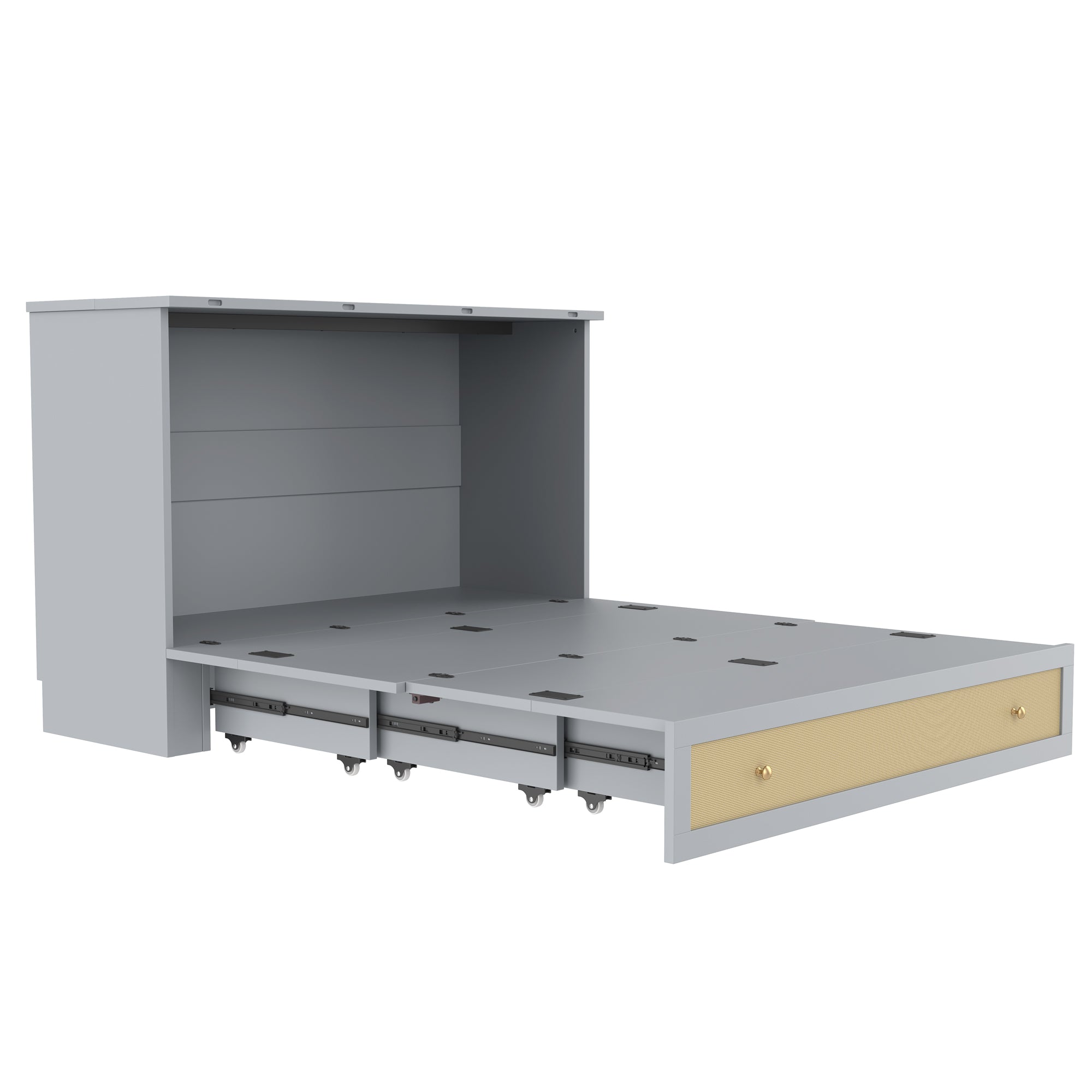 Wall Bed 140x200cm Mobile Convertible Storage Drawers Shelf USB/Power Outlet - Grey