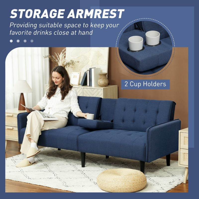 Three-Seater Sofa Bed with Cupholders - Dark Blue