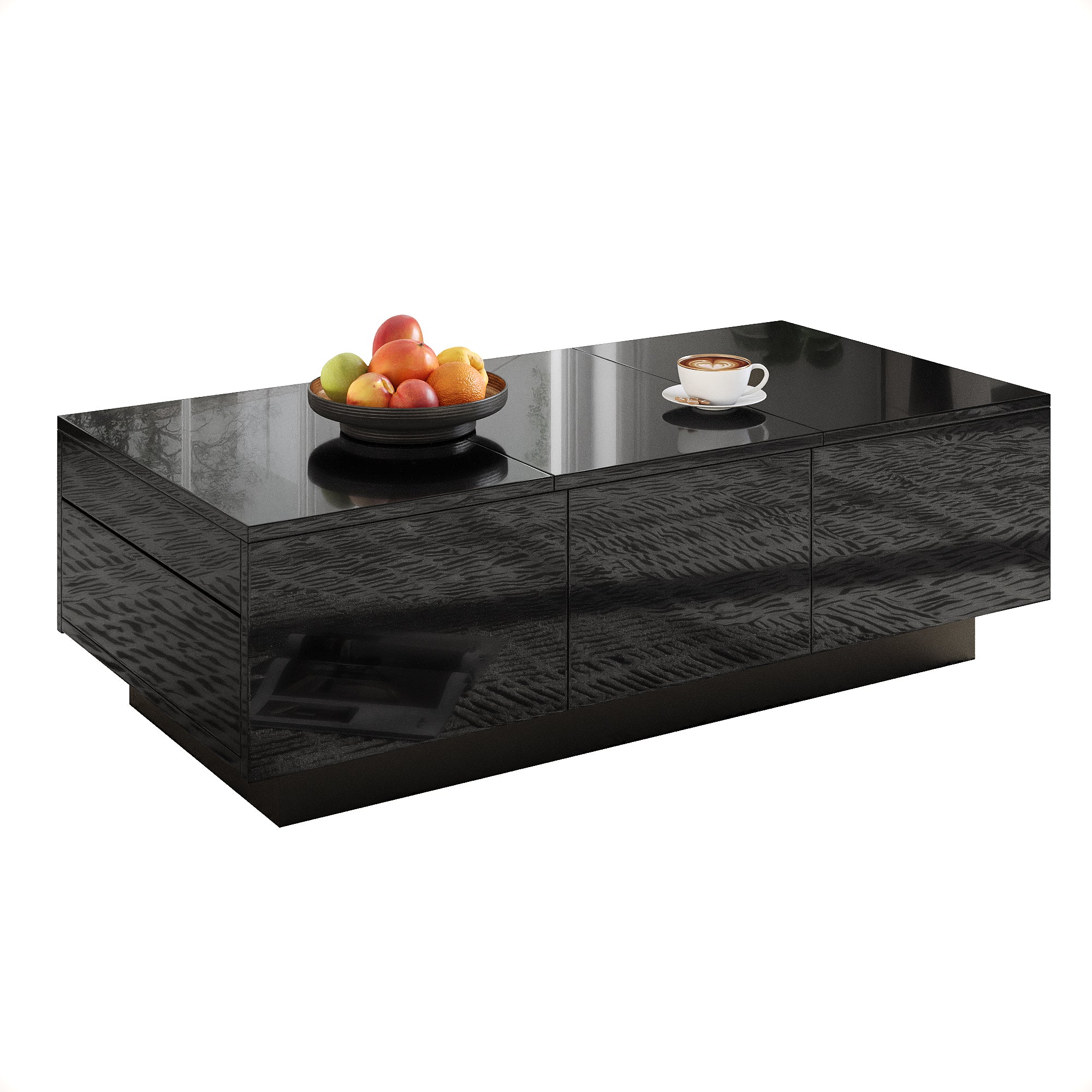Coffee Table Rectangular Storage High-Gloss Black