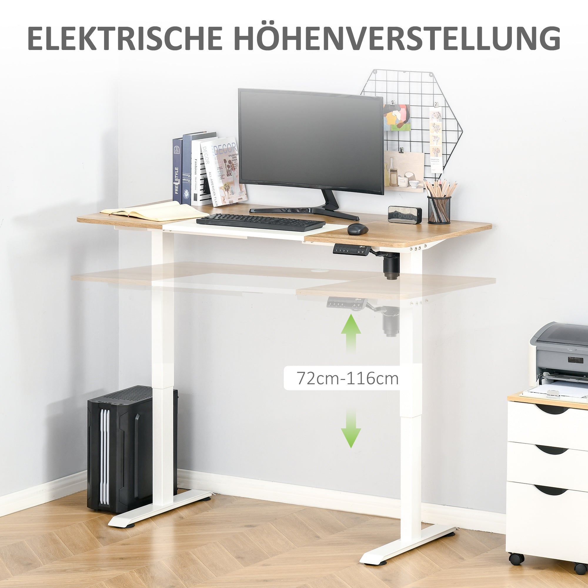 Electric Computer Standing Desk Height-Adjustable Frame Metal Natural/White