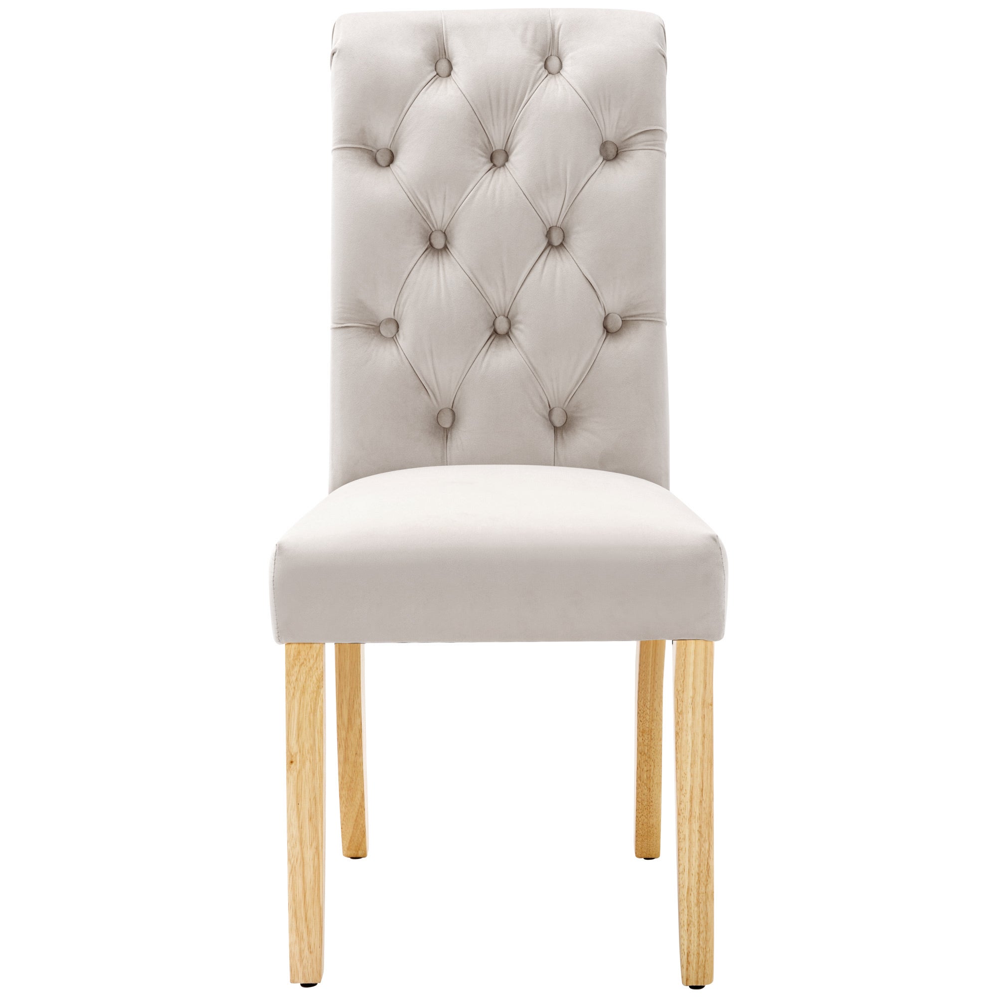 Velvet Dining Chairs Set of 6 with Oak Legs and Chrome Knockers, Beige