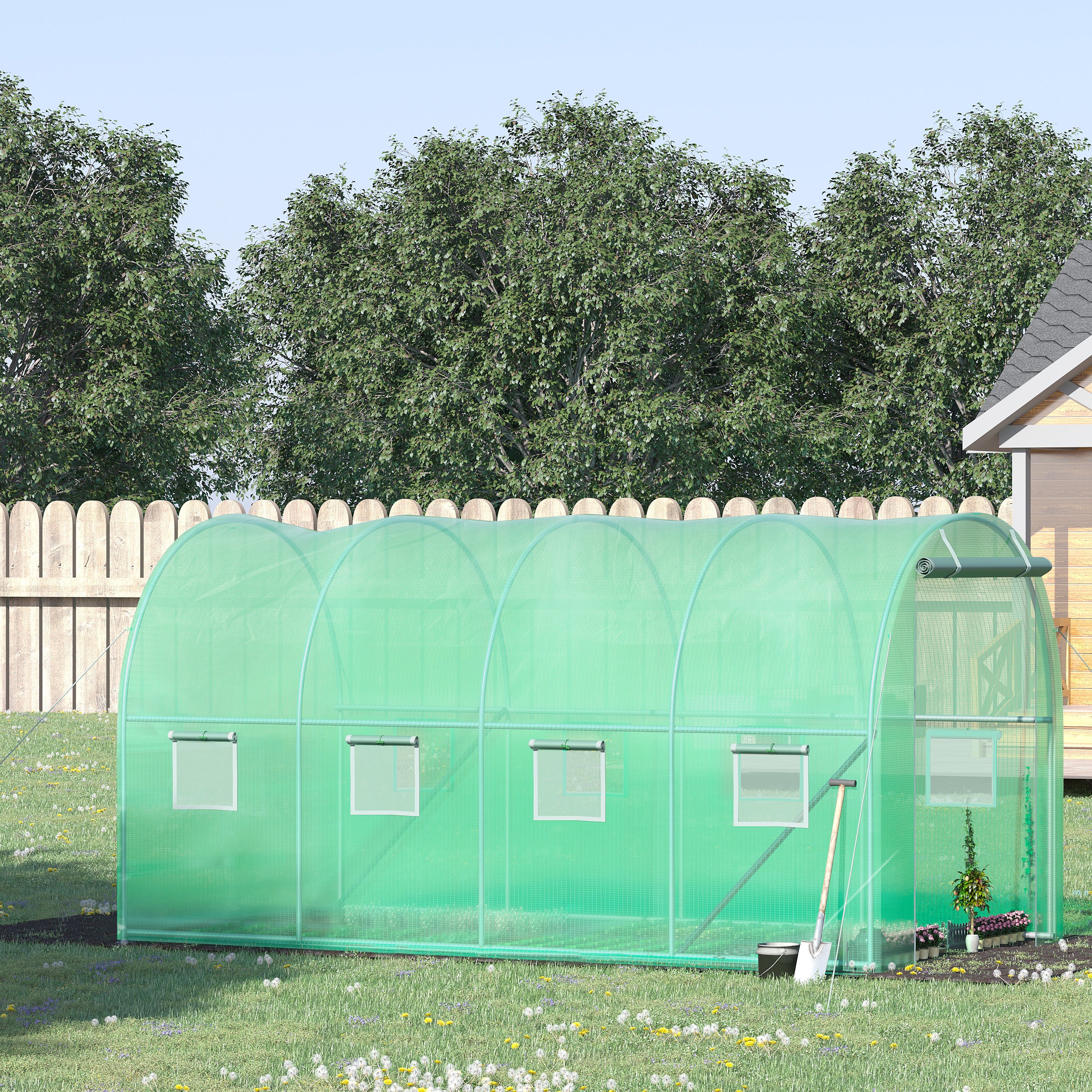 Walk-in Polytunnel Greenhouse 4 x 2M Zipped Roll-Up Door 8 Mesh Windows Plastic