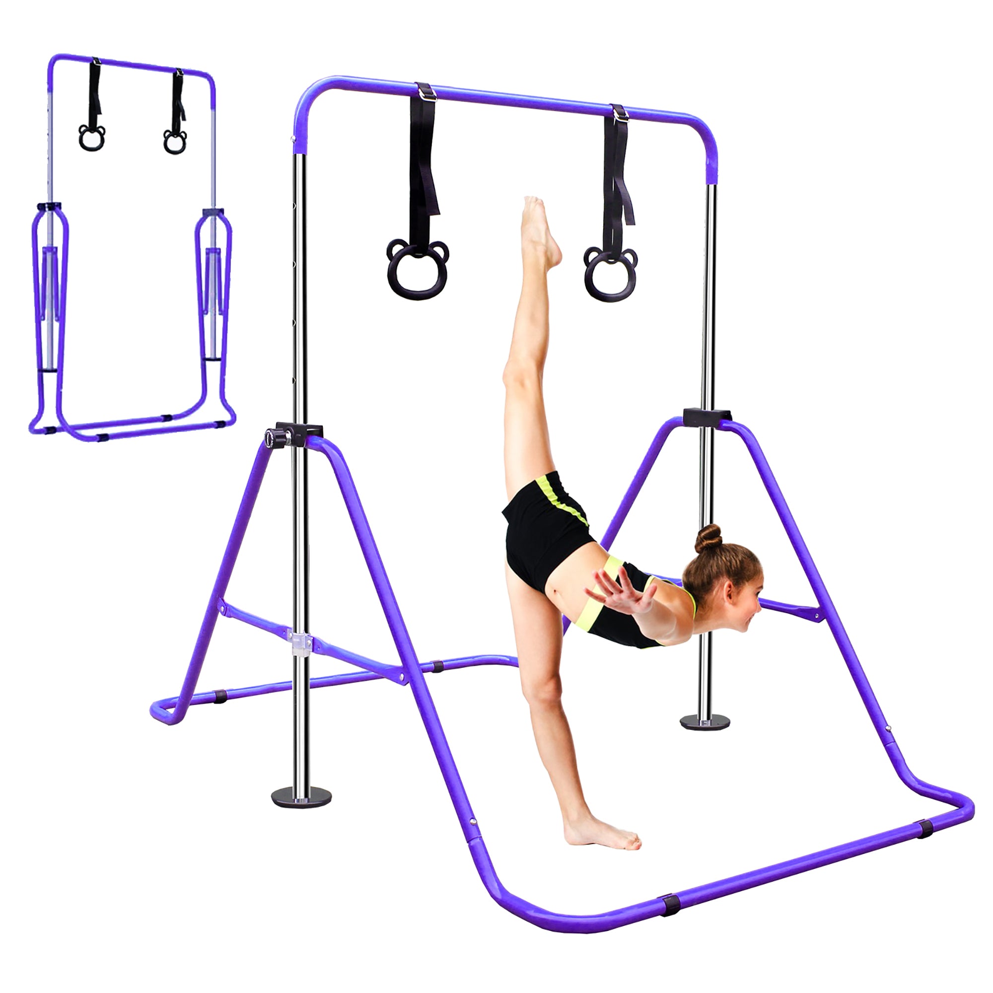 Adjustable Gymnastics Bar, Height-Adjustable Extendable Steel, Purple
