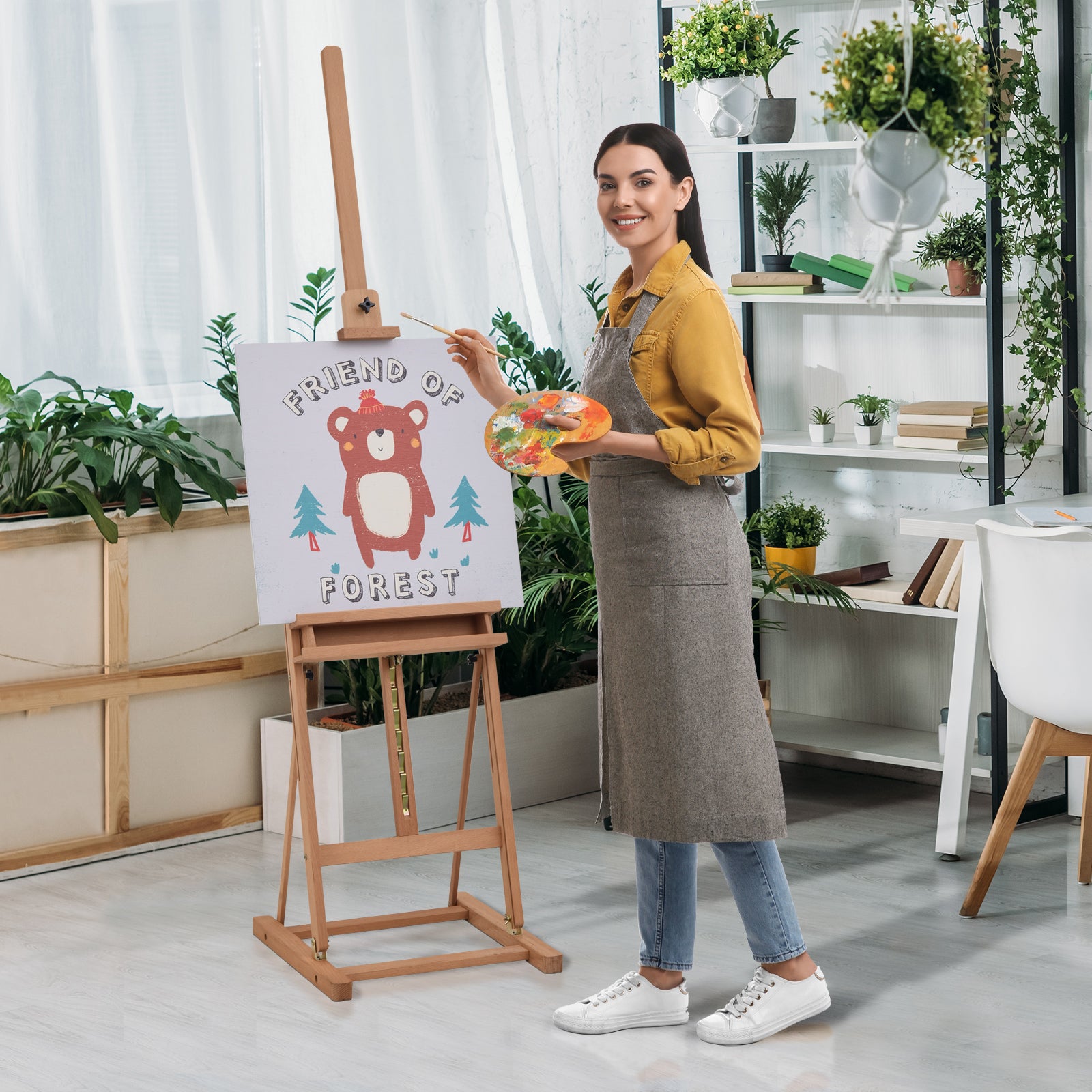 Vinsetto Easel, Adjustable with Storage, Beechwood