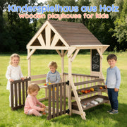 Outdoor Kitchen Playset with Rainproof Roof and Multi-purpose Shelf, Grey Wood