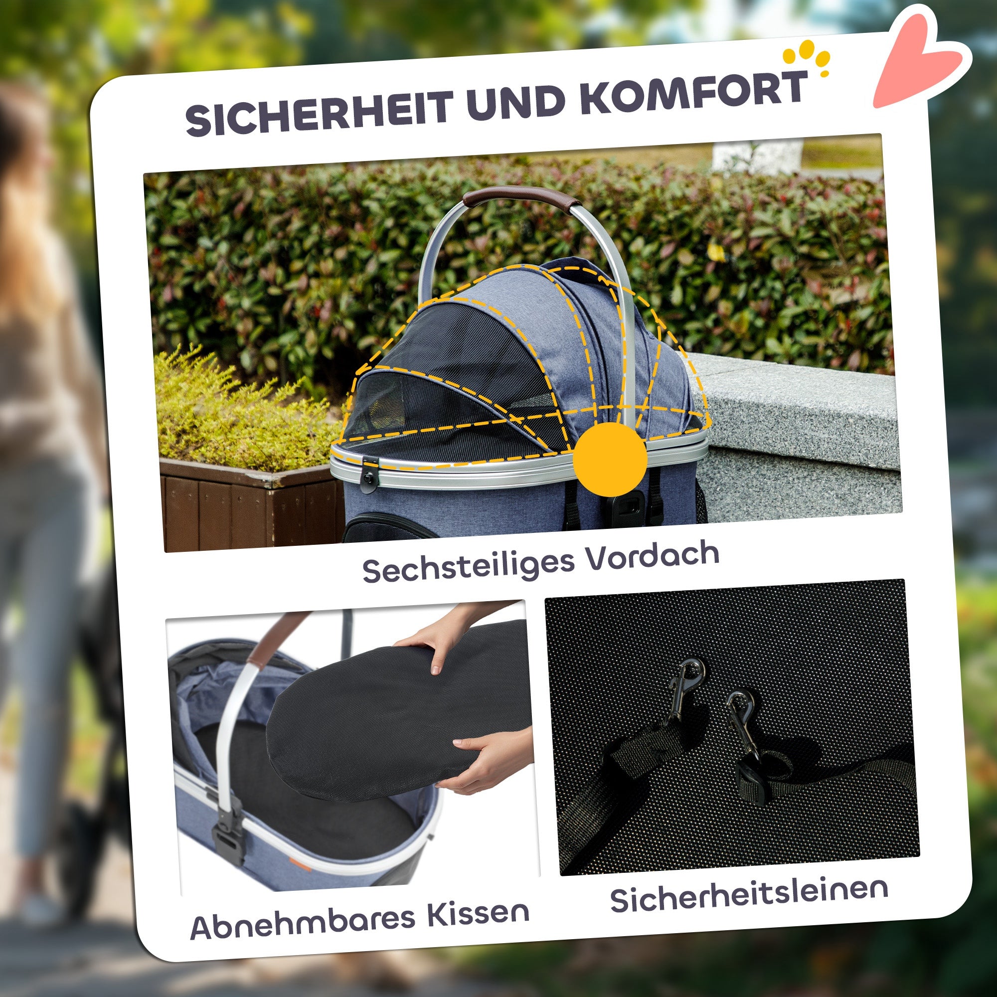 Dog Stroller, 3-in-1 Foldable Buggy with Cushion, Dark Blue