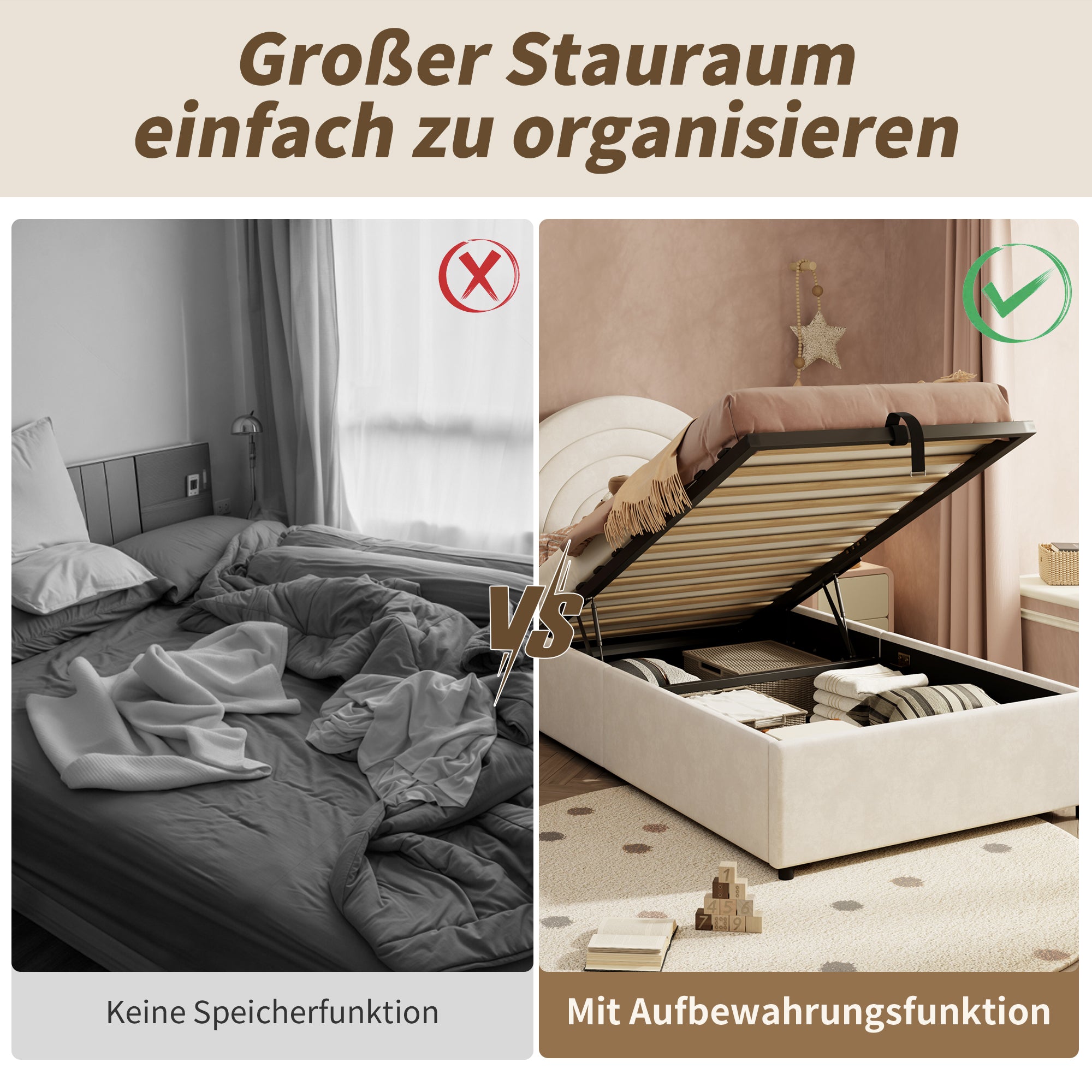 Upholstered Single Bed 90x200 with Slatted Base and Headboard, Beige Velvet