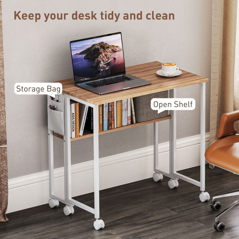 80 cm Drop Leaf Writing Work Desk - Natural Wood Finish