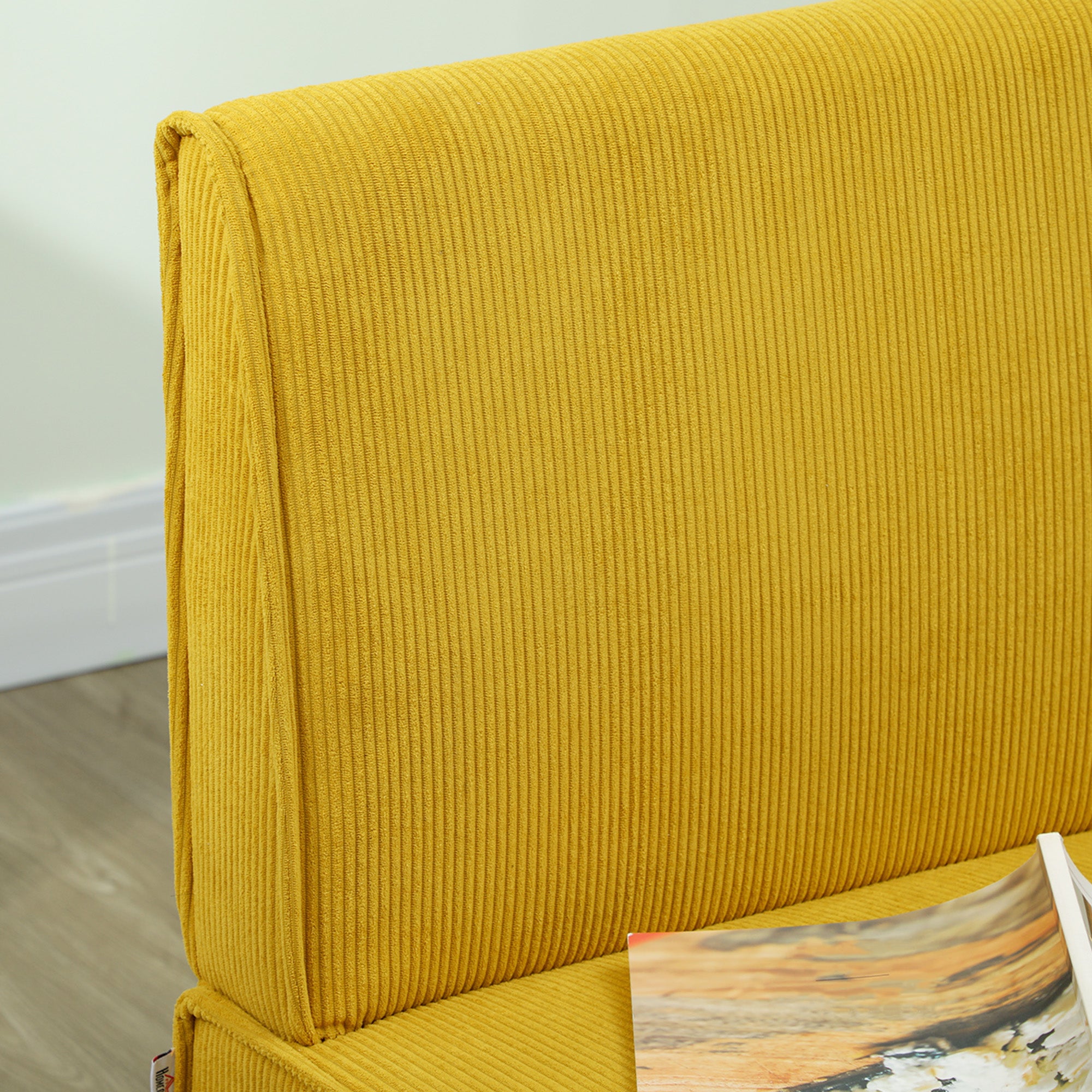 2-Seater Sofa Upholstered Corduroy Wooden Legs, Yellow