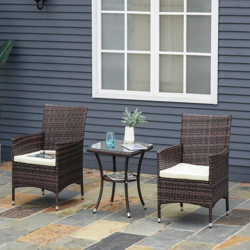 Three-Piece Chair Set with Cushions, Rattan Brown
