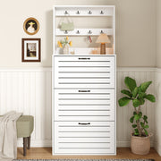 Shoe Cabinet with 3 Doors, Hooks, 15 Pairs Capacity