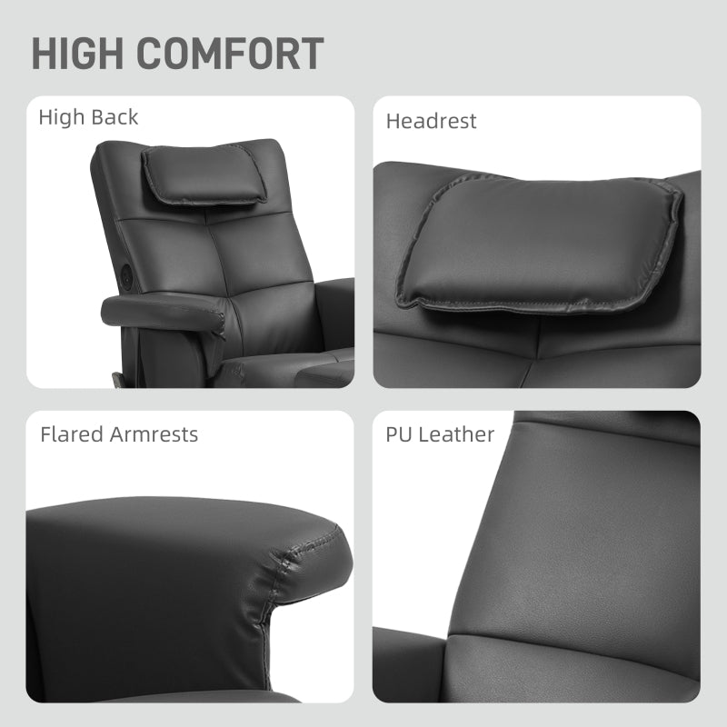 Faux Leather Massage Recliner Chair with Storage Ottoman, Black