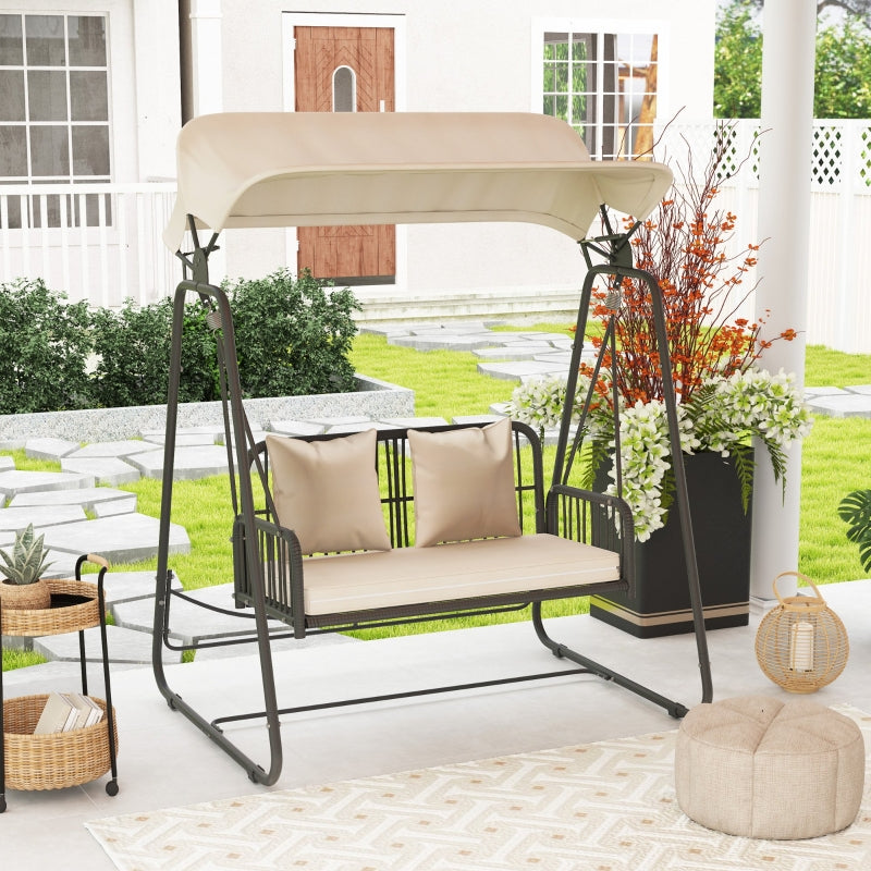 Hollywood Swing 2-Seater Garden Swing with Adjustable Sunroof Cushion Khaki