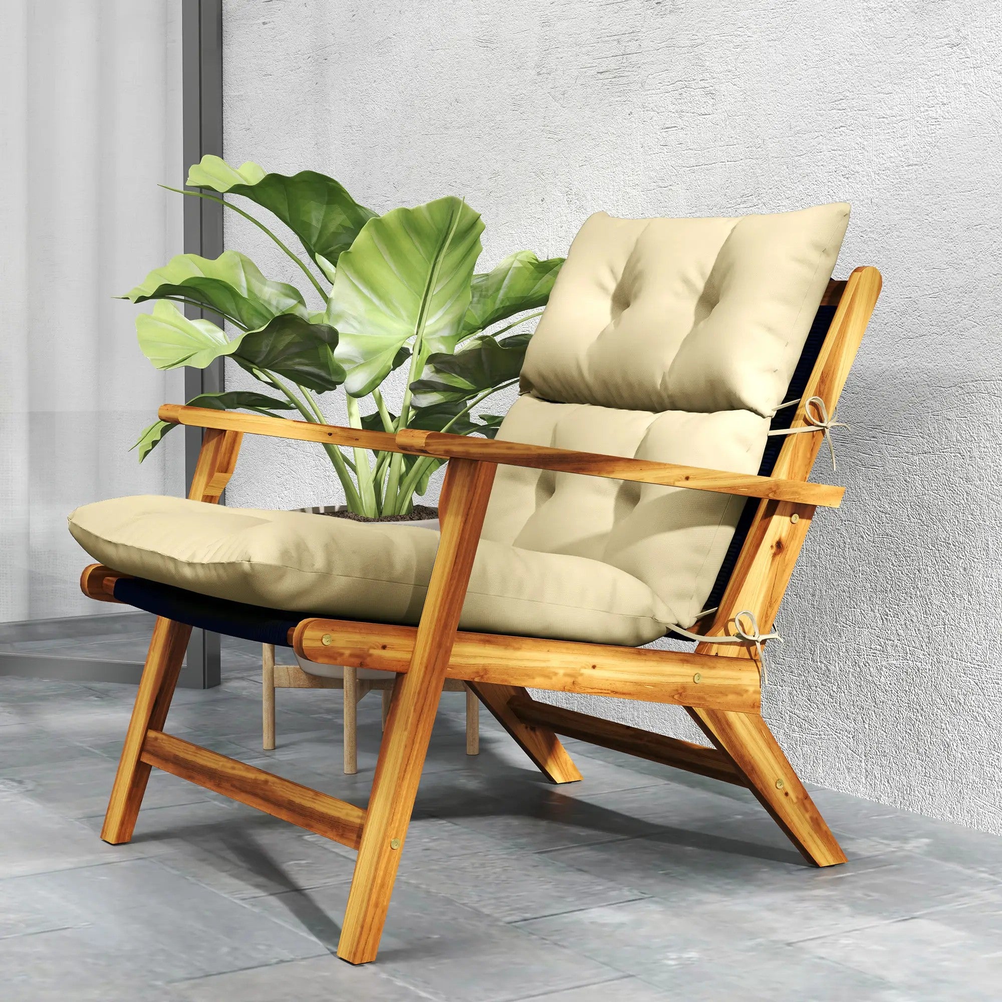 Seat Cushion 115x56cm Water-Repellent with Ties, Beige