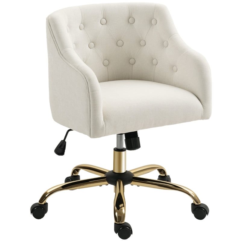 Office Chair, Swivel with Rocking Function, Linen Look Beige