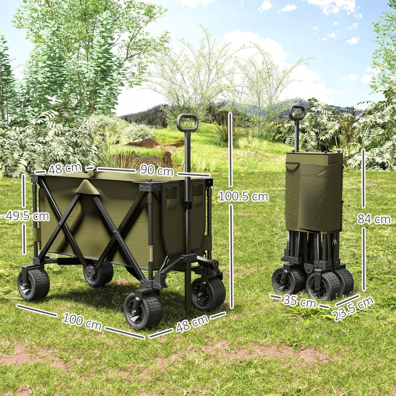 Folding Garden Trolley Collapsible Utility Wagon Steel Frame Green Oxford Fabric