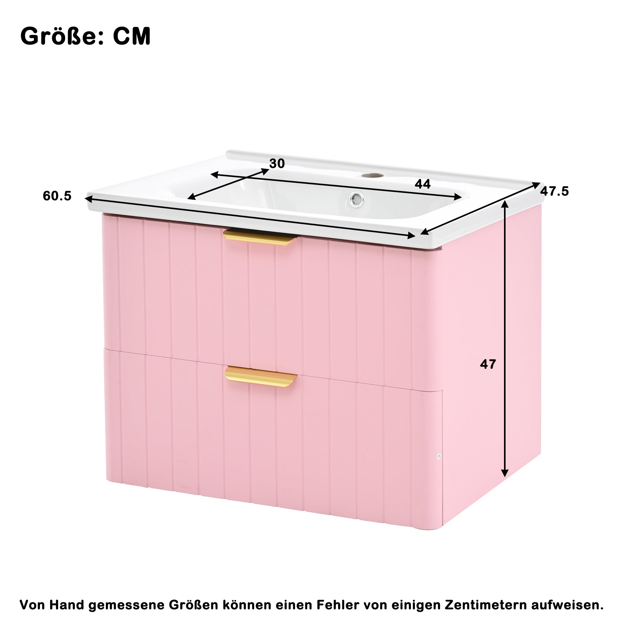Wall-Hung Vanity Unit with Ceramic Sink and Double Storage, Pink