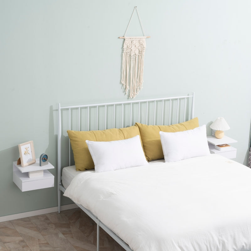 Set of Two Floating Bedside Tables with Drawer and Shelf - White