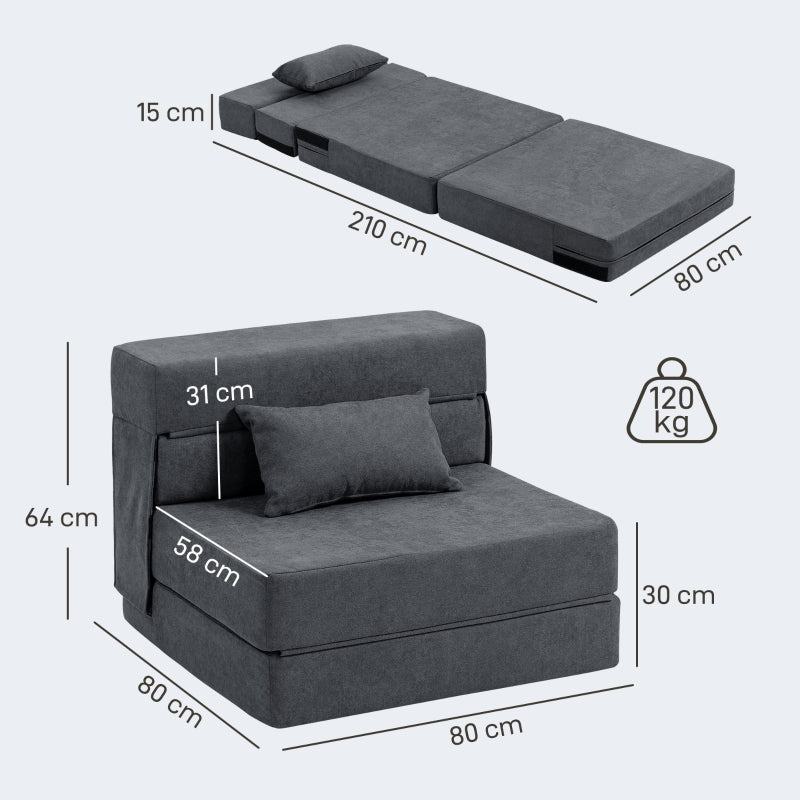 3-in-1 Sleeper Chair Sofa Bed Recliner, Dark Grey Flannel
