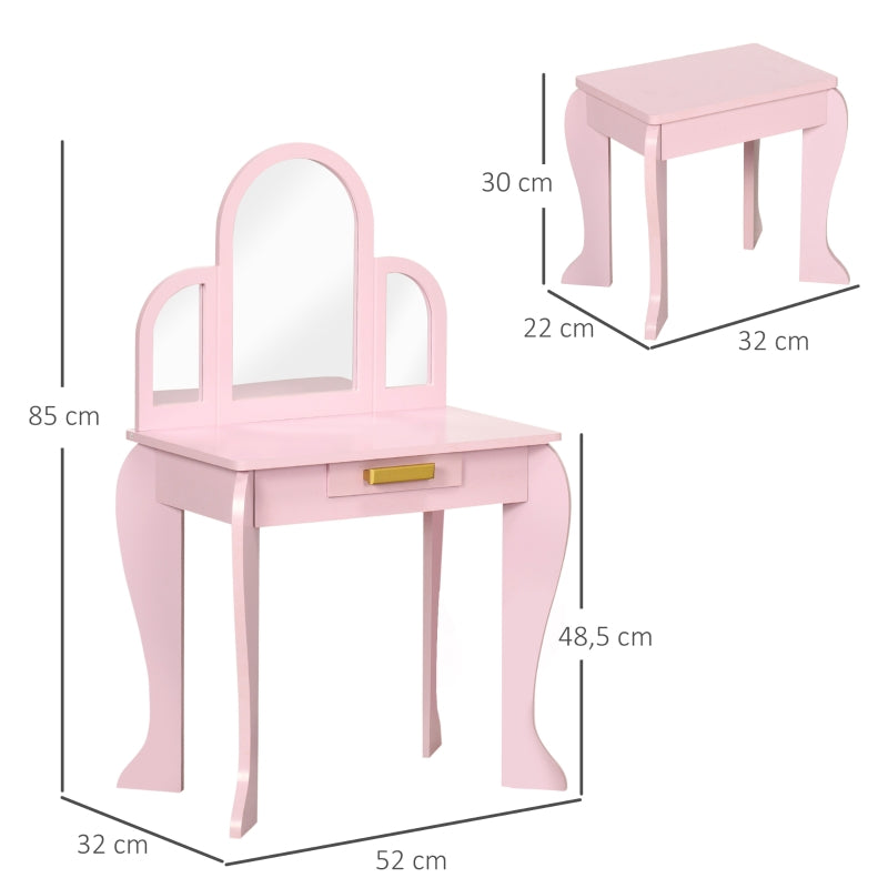 Kids Dressing Table Set, Mirror and Drawer, Pink