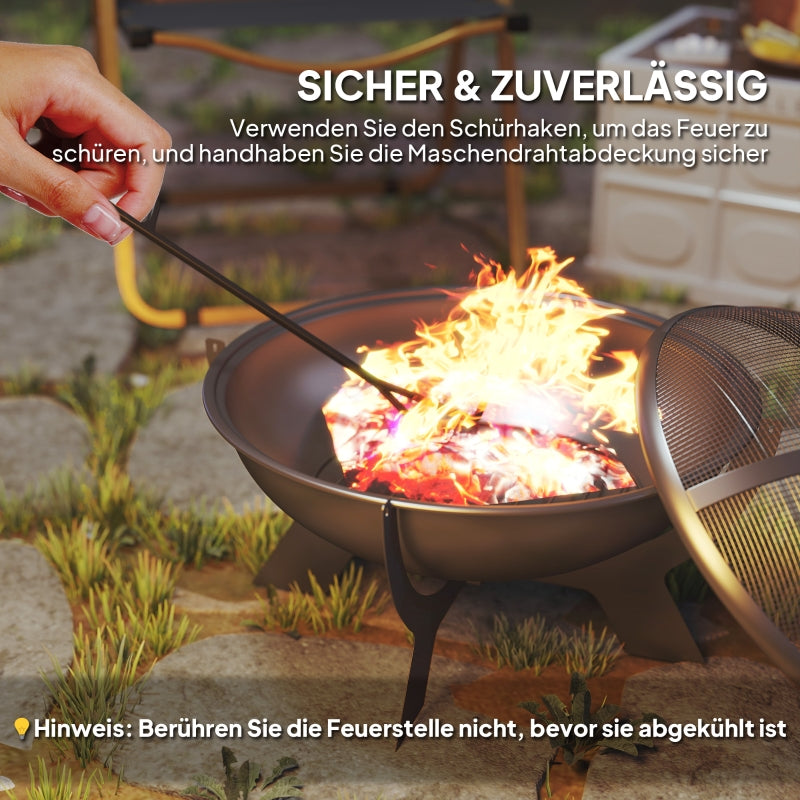 Fire Bowl 54x39cm Round Fire Pit with Spark Guard, Metal Black