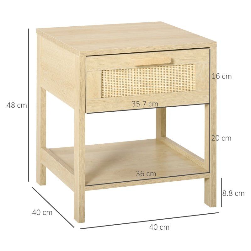 Nightstand Bedside Table Rattan Drawer Storage Shelf MDF
