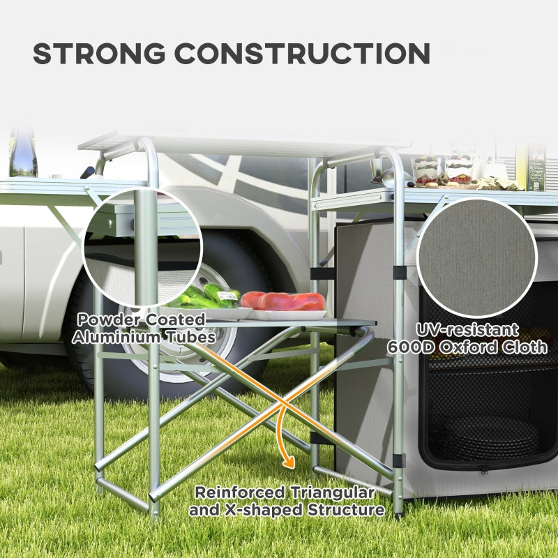 Multi-Feature Folding Camping Kitchen, Wind Shield Aluminium Frame