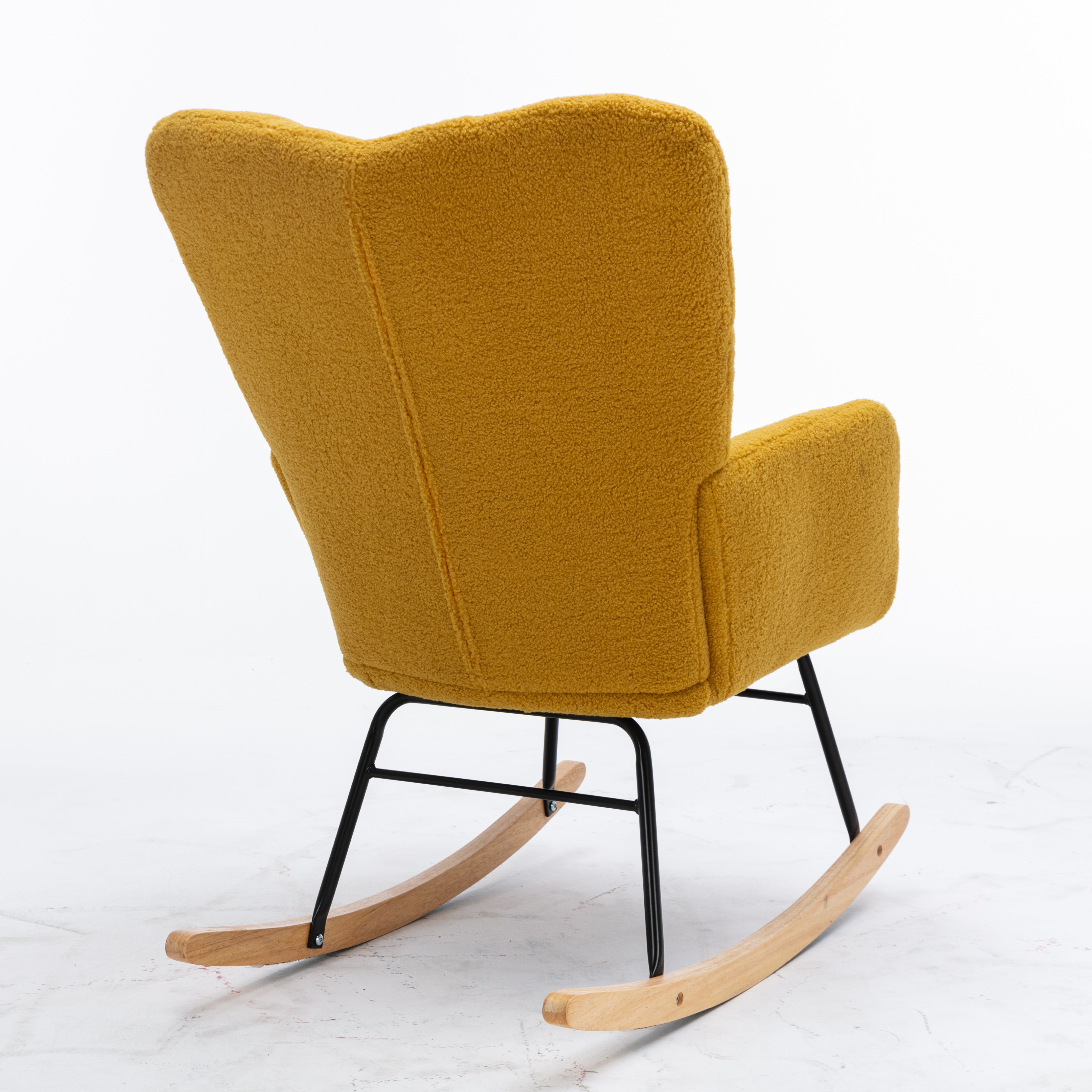 Mid Century Modern Rocking Chair with Tufted Cover, Padded Seat, Teddy Fabric, Yellow