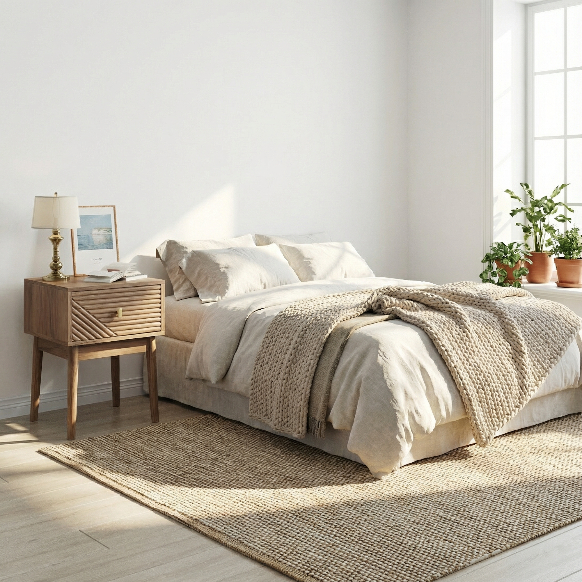 Nightstand Set of 2, Mid-Century Modern Metal Handles 40x40x55cm, Oak-Colored